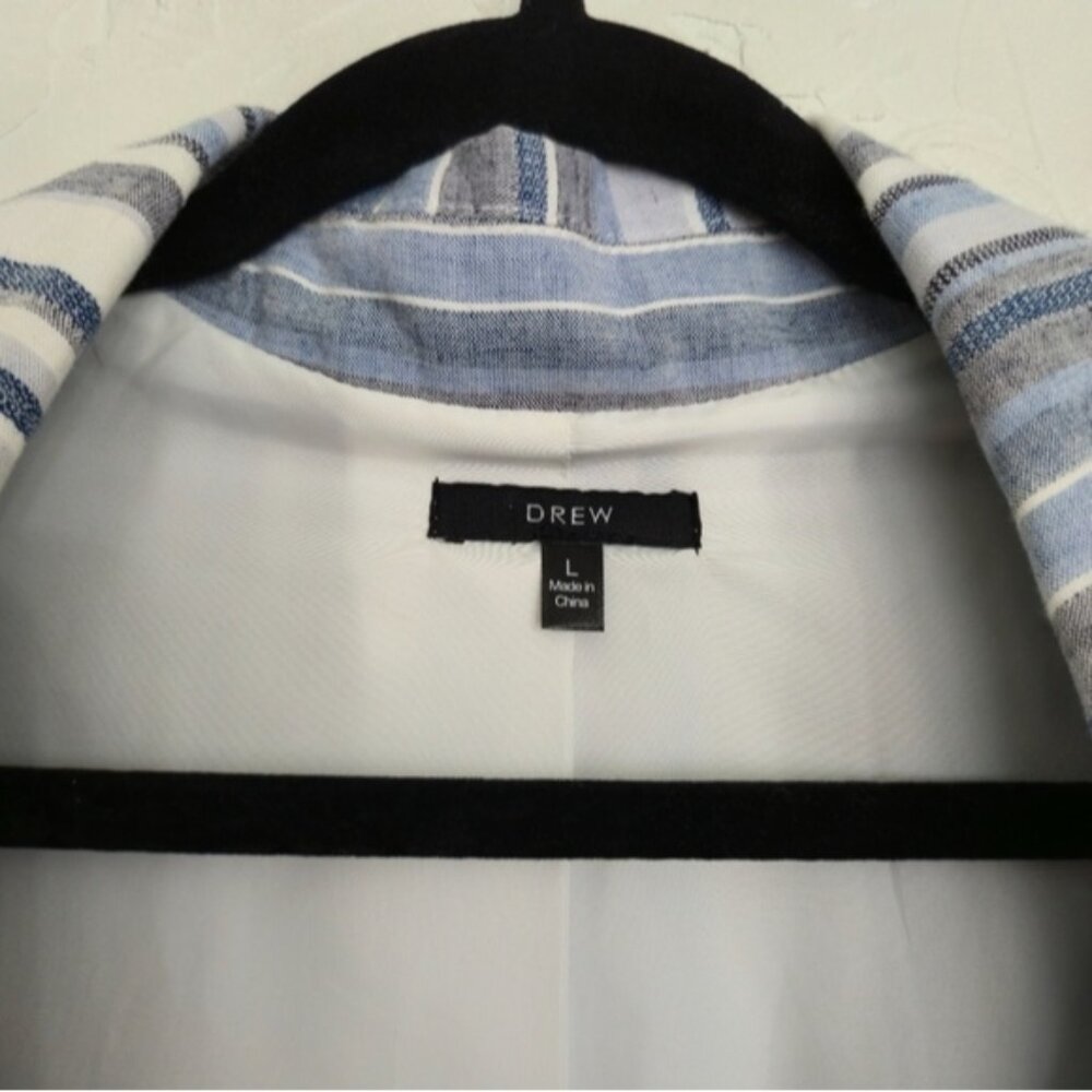 Anthropologie DREW Linen Blend Striped Blue White Catalina Blazer, L - Picture 8 of 10